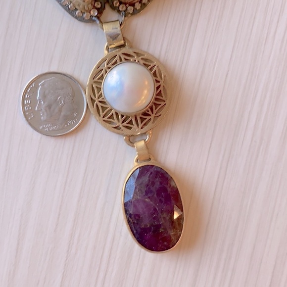 Ruby & Pearl Statement Necklace - Picture 9 of 10